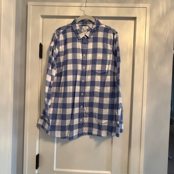 NWOT J. Crew Factory Blue & White Plaid XL Flannel Button Women's Shirt - Picture 1 of 10